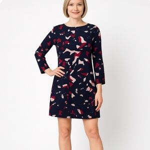 BANANA REPUBLIC Women's XS Navy Pink Shift Dress Abstract‎ Print Bell Sleeve